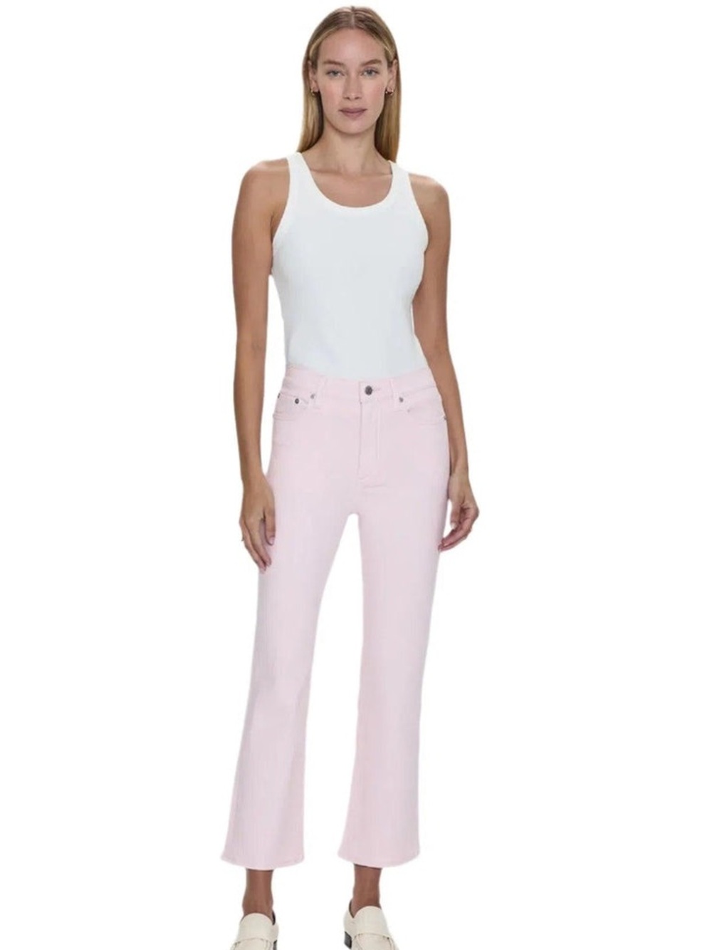 pistola Light Pink High-Rise Cropped Flare Jeans